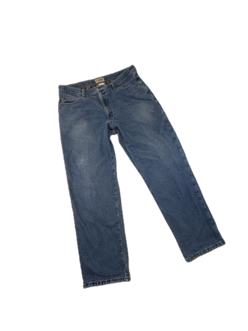 LL Bean Flannel Lined Jeans Classic Fit Blue Plaid Workwear Mens 40x32